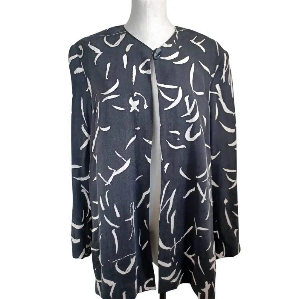Doncaster Blazer Jacket Black Cream Abstract Print One Button‎ Lined Womens 16
